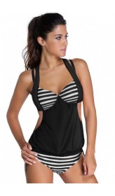 Angelsin Siyah Beyaz Cizgili Bikini Tek Alt