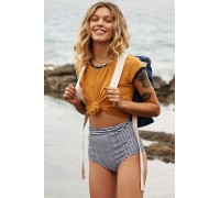 Angelsin Siyah Beyaz Cizgili Yüksek Bel Bikini Alt