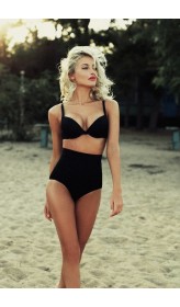 Angelsin Siyah Yüksek Bel Kaplı Bikini Üst