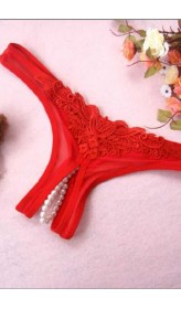 Merry See Kırmızı Fantazi Külot Özel Bölgesi İncili Açık
